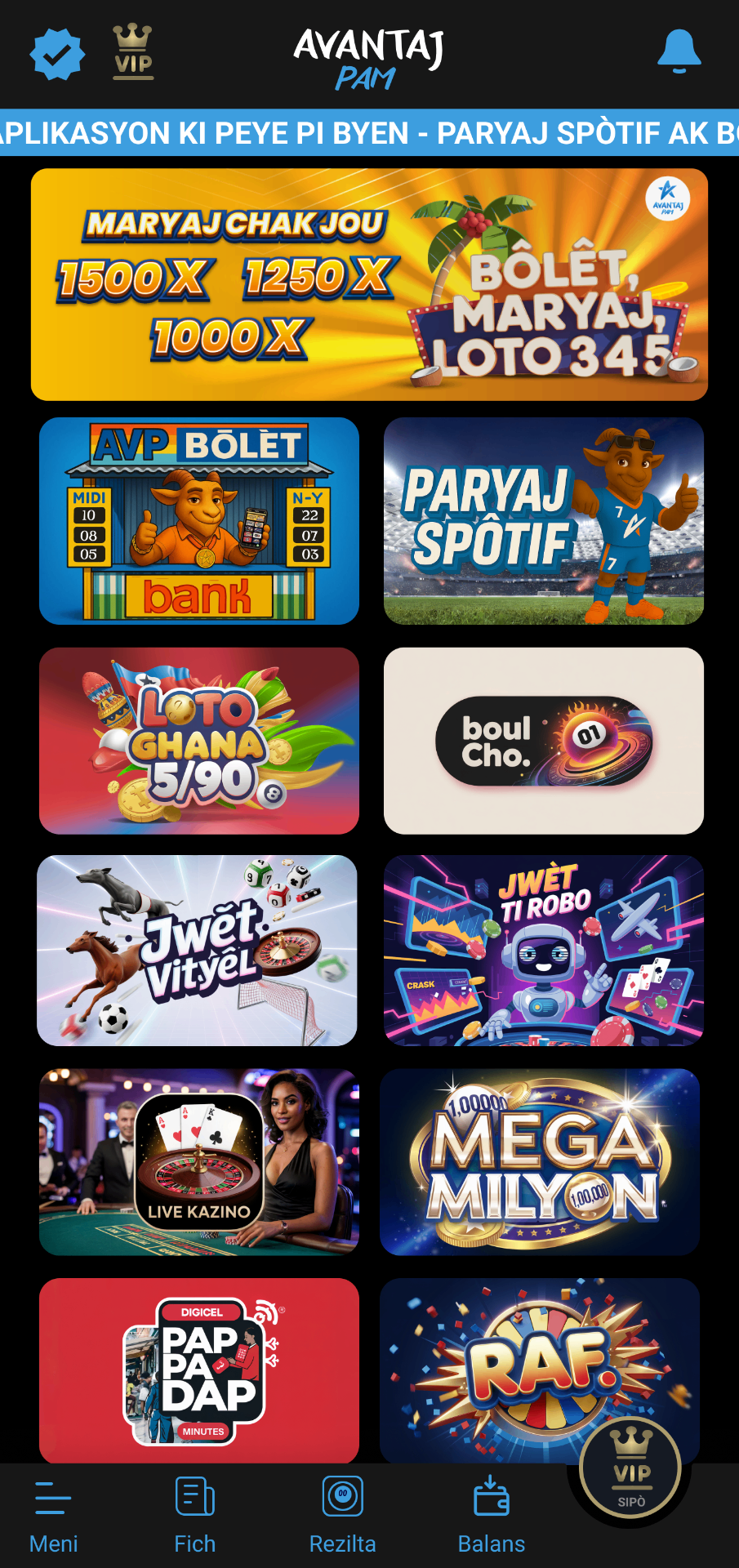 Avantaj Pam live casino Haiti mobile app